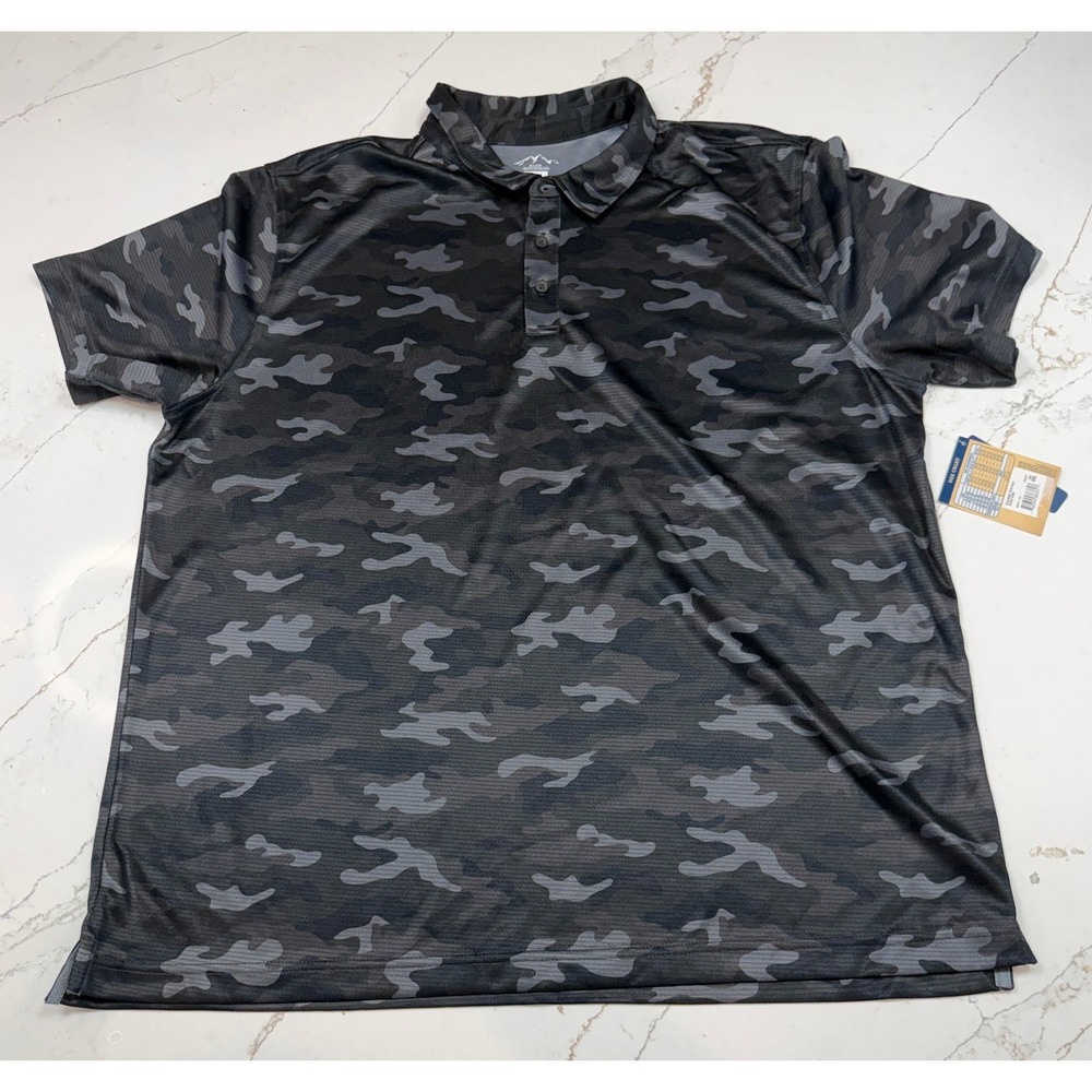Black Camo 2XL Men's Black/Gray Camo Polo, Moisture Wicking,‎ Quick Dry, NEW